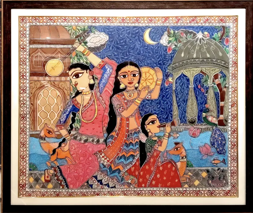 Three sakhiya madhubani painting